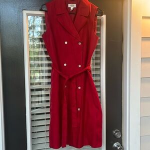Talbots Red/Salmon Sleeveless Trench Irish Linen Dress, Women Size 10